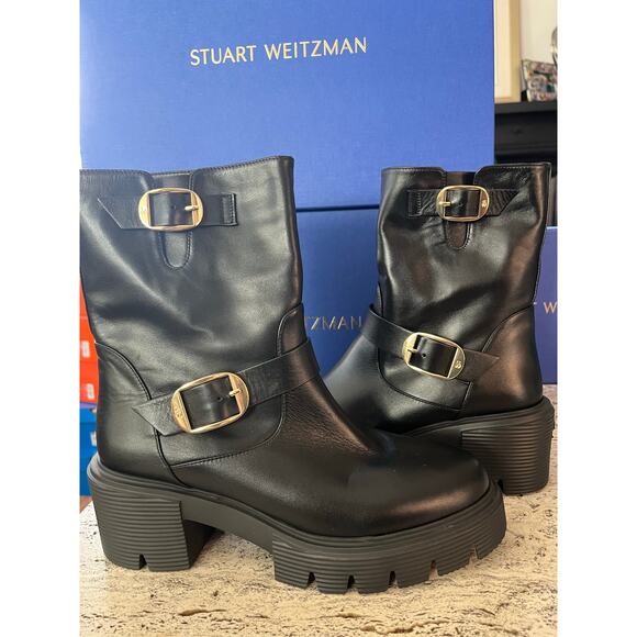 NEW Stuart Weitzman Soho Moto Booties Size 9B Women's Black (Retail $695) - Picture 9 of 9